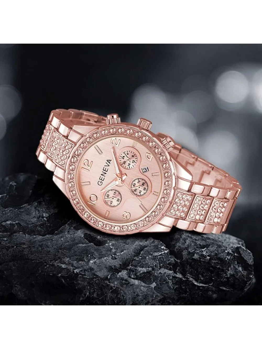 Luxury Unisex Crystal Diamond Quartz Watch - Rose Gold & Silver Elegant